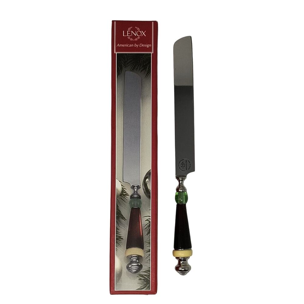 Lenox Holiday Gatherings Glass Beaded Handle Cake Knife Retired 12 Inches NEW